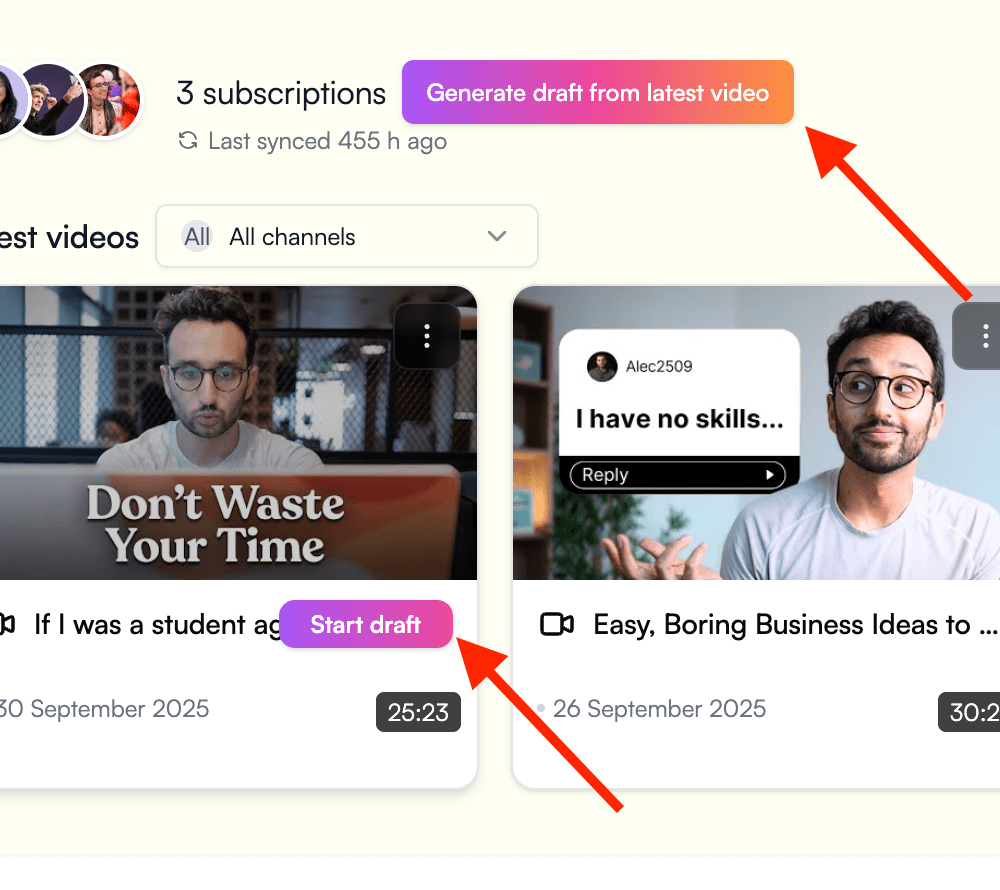 Generate draft buttons on Content Library page