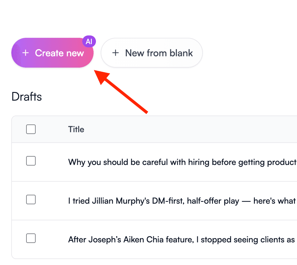 Generate draft button on Drafts page